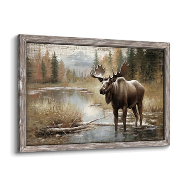 Widlife Wooden Framed Wall Art Moose Picture 16x12 Inch