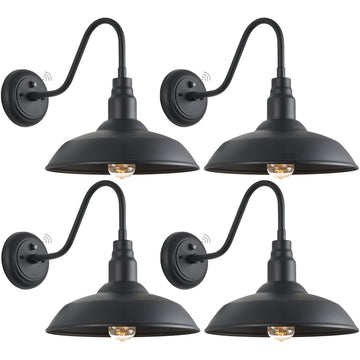 14 Inch Dusk to Dawn Barn Lights Outdoor, Large Gooseneck Barn Light, Matte Black Exterior Goose Neck Light, Outside