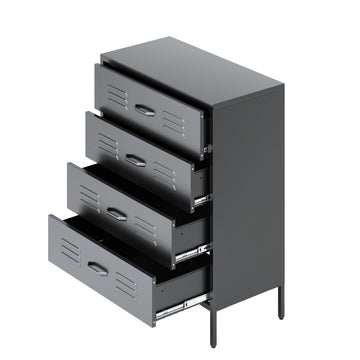 Metal 4 Drawer Dresser, Chest of Drawers, Storage Cabinet with 4 Drawers, Sideboard Living Room, Industrial (Black)