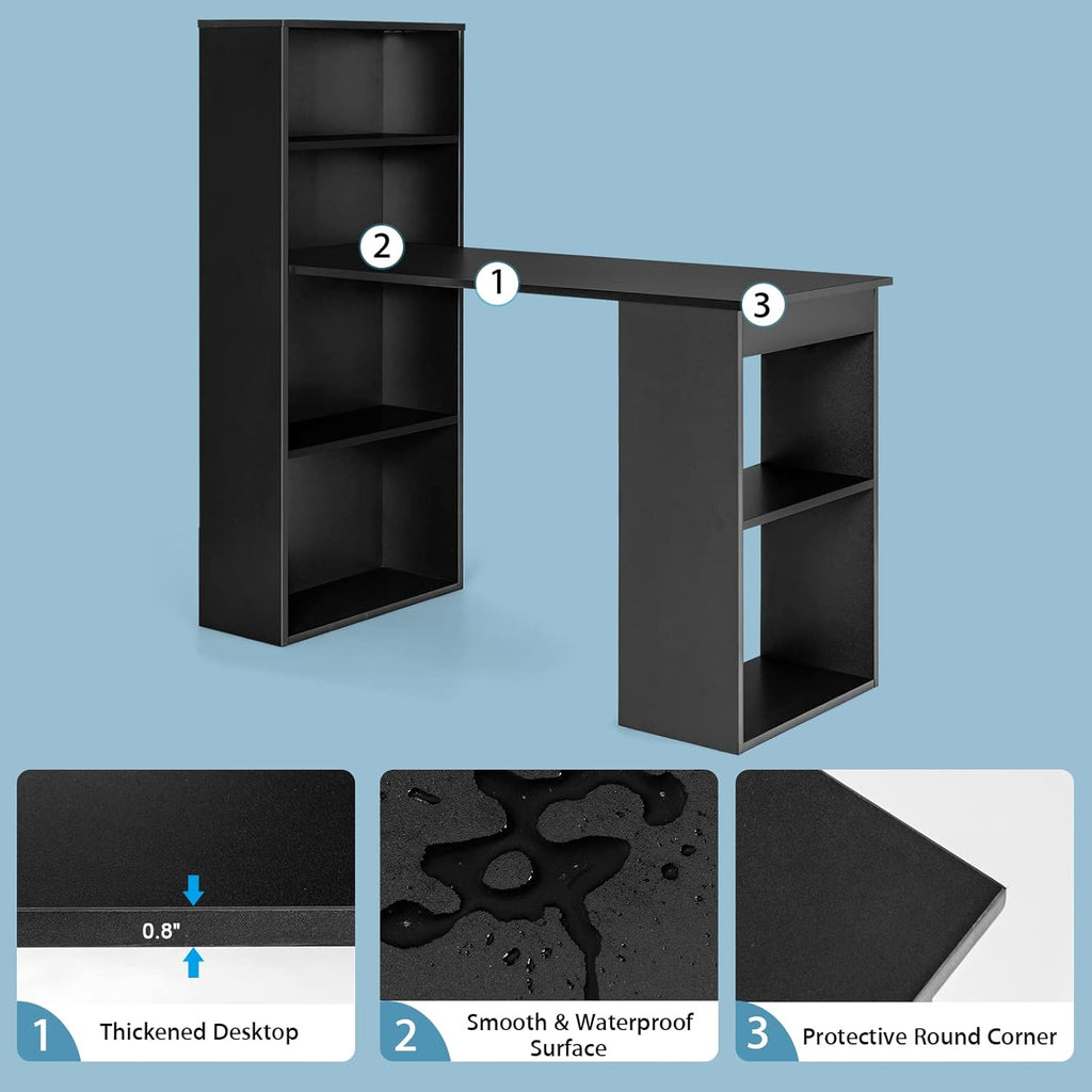 Computer Desk with Bookshelf, Writing Study Desk with Storage Shelves & CPU Stand, Modern Compact Computer Workstation