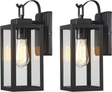Outdoor Wall Lights, Matte Black Exterior Light Fixture with Clear Glass Shade, Waterproof Front Porch Lighting