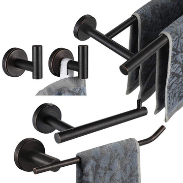 Bathroom Hardware Set Oil Rubbed Bronze, 5-Piece Bath Accessories Set Wall Mount Includes 24 in Towel Bar, 9 in HT