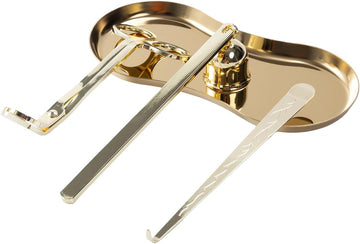 Gold Essential Candle Accessory Set, Precision Wick Trimmer Elegant Wick Dipper, Stylish Snuffer Tray Holder - Set of 4
