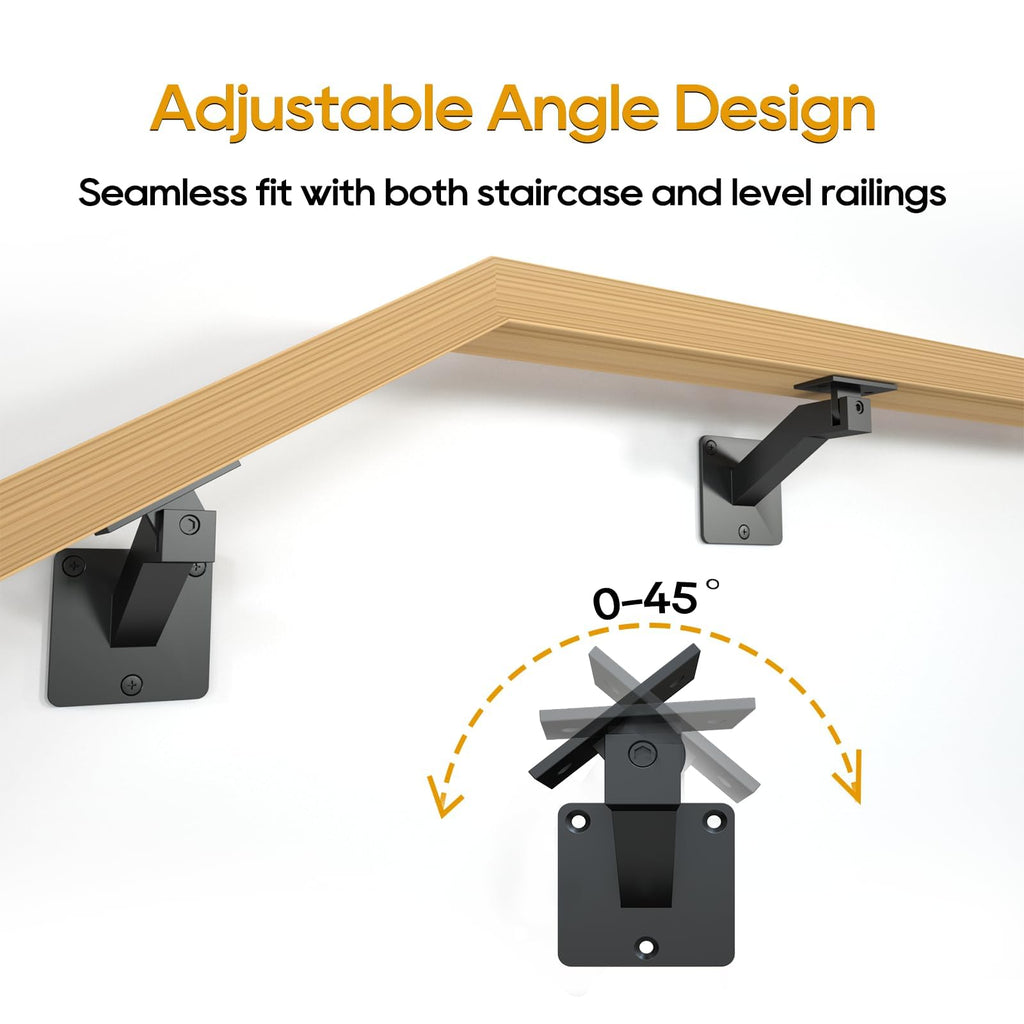 Adjustable Handrail Brackets - Heavy Duty Stair Railing Brackets with Screws, Black Carbon Steel, Wall Mounted for