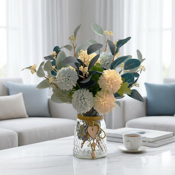 Artificial Flowers with Vase, Floral Arrangements forHydrangea Flower Dining Table Centerpiece Decor