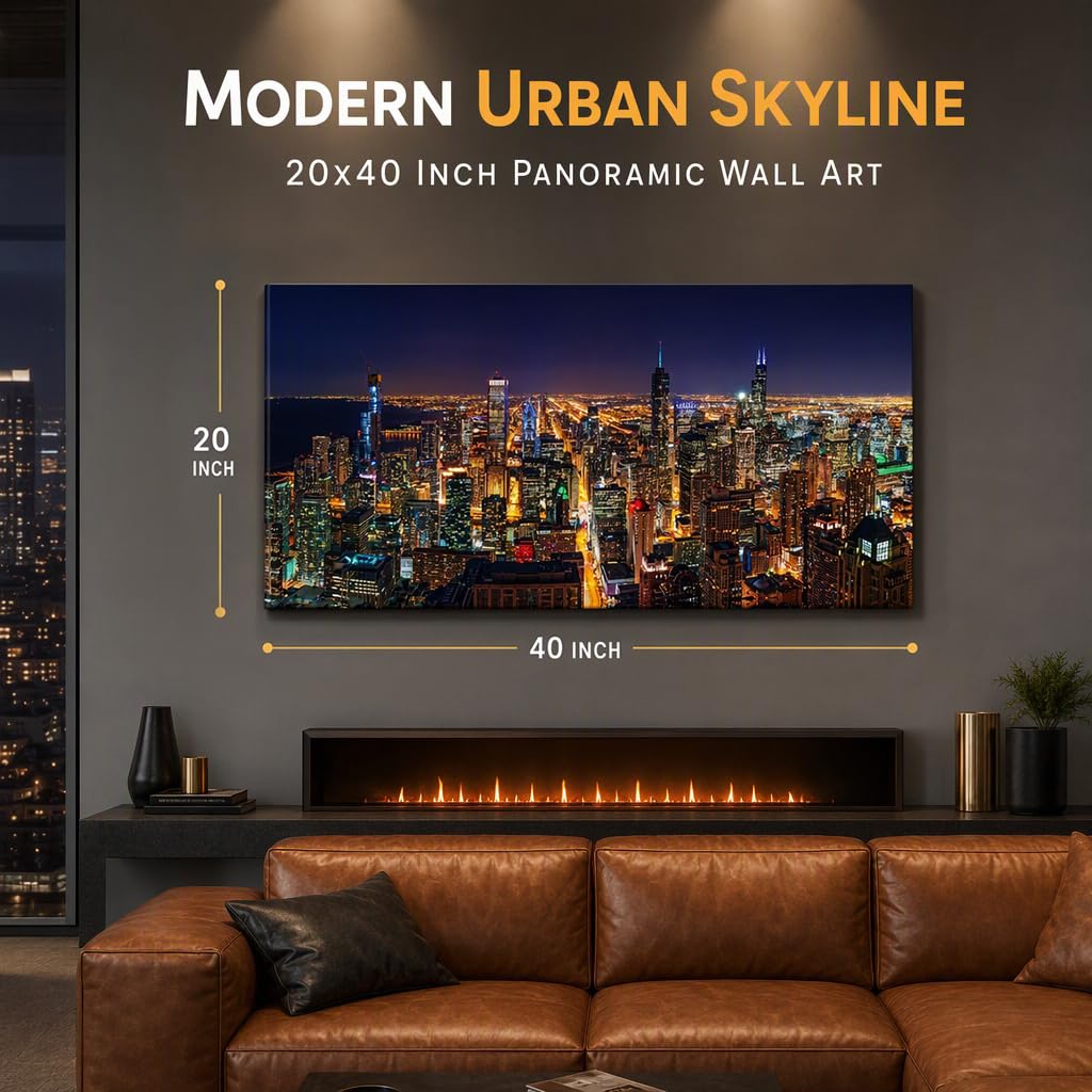 Chicago Skyline Canvas Wall Decor Modern Cityscape Framed 20x40
