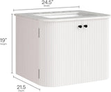 24-Inch Wall-Mount Bathroom Vanity with Marble Sink Basin, Fluted Design, Ivory Finish