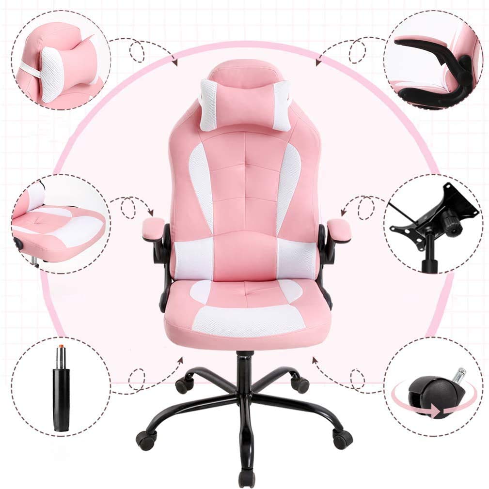 Gaming Chair Office Chair Desk Chair Ergonomic High Back Computer Chair with Lumbar Support Flip-up Arms Headrest PU