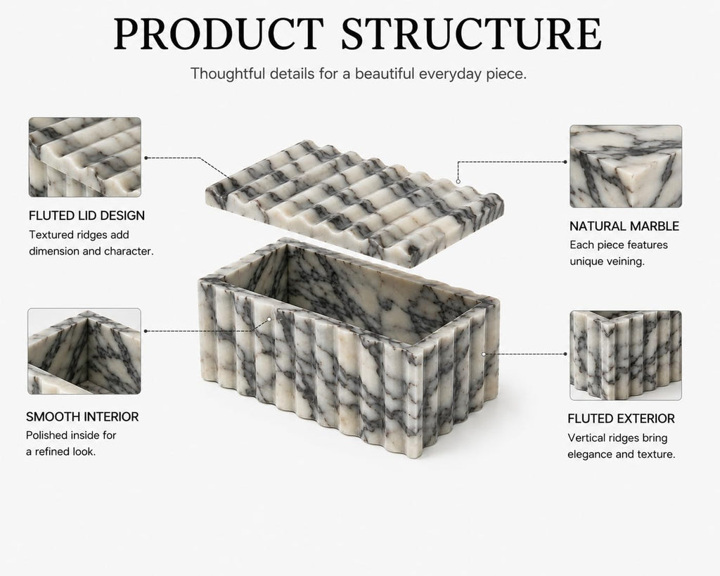 Marble Storage Box with Lid, White Purple Wave Organizer