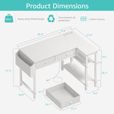 Small White L Shaped Desk with Drawers & Storage Shelves