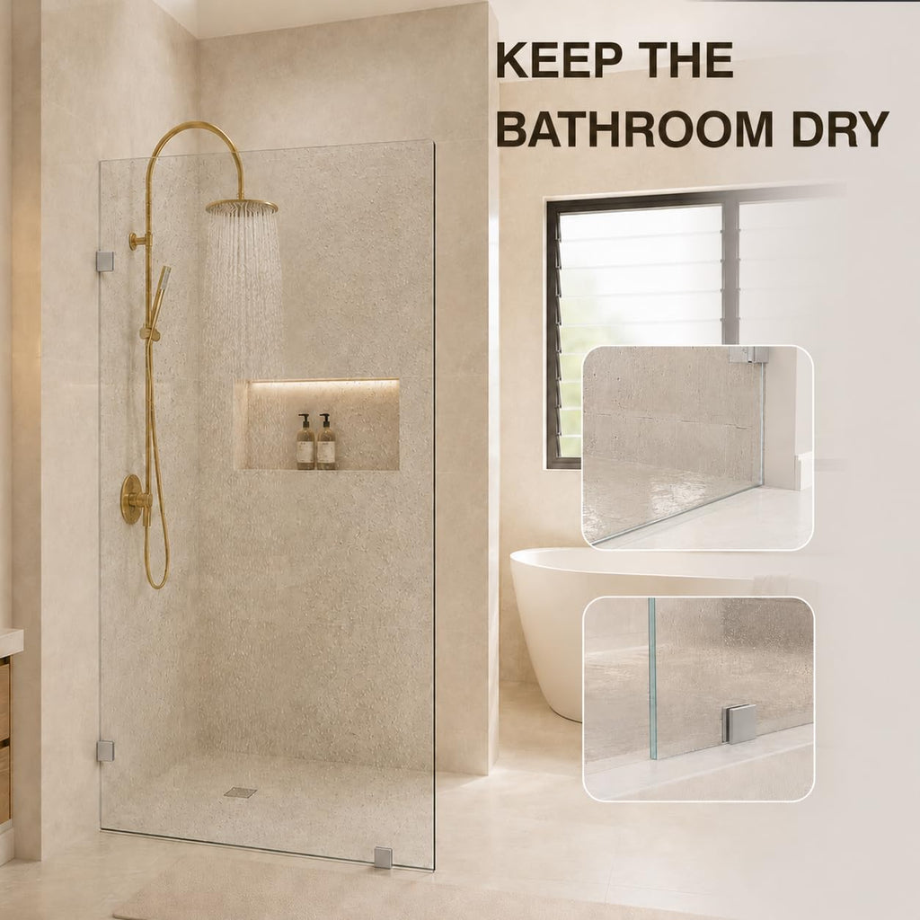 30" x 72" Frameless Fixed Shower Panel, 3/8" Clear Tempered Glass, Chrome