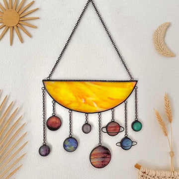 Stained Glass Suncatcher Hanging, Solar System Wall Decor, Galaxy Gift for Space Lovers, Planets Indoor Window Art