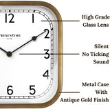 Presentime & Co 10" Anton Vintage Square Clock, Silent No Ticking, Wall & Mantel 2 in 1 Clock, Desk and Shelf Clock