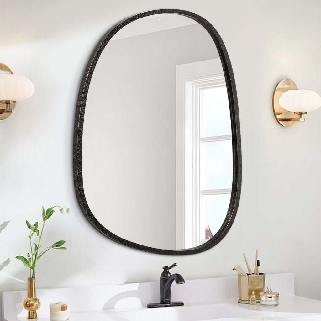 Large Asymmetrical Wall Mirror Irregular Wood Frame Mirror Modern Unique Oval Wall Mirror Decorative Vanity Bathroom