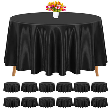 12 Pack 90 Inch Round Satin Tablecloth, Black