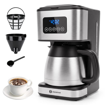 Programmable Coffee Maker with Thermal carafe, Black & Silver