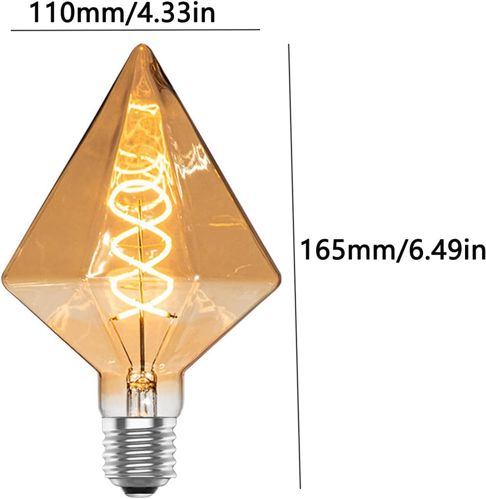 Decorative Edison Bulbs 4W D110 Diamond Shape LED Spiral Filaments Light Bulbs 40W Equivalent E26 Base Amber Glass