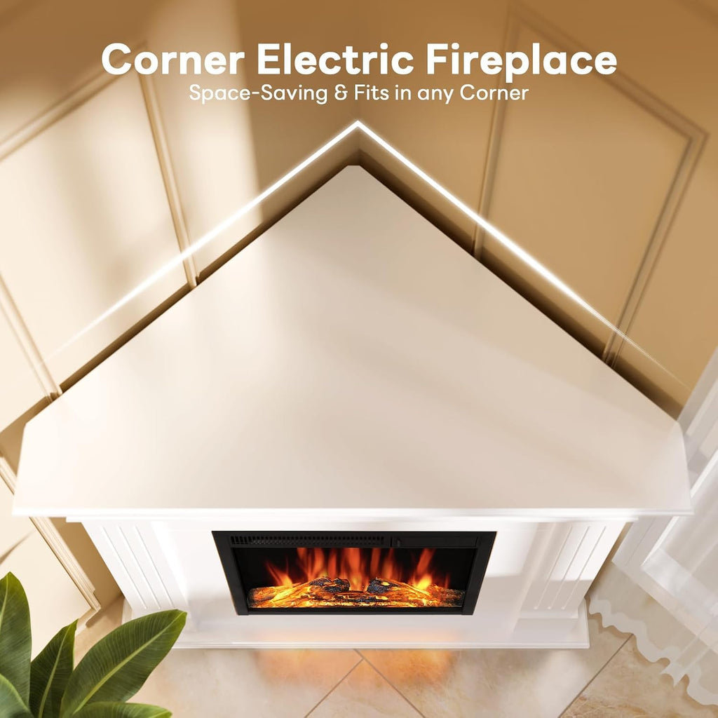 Electric Fireplace with Mantel, Corner White, 44inch