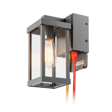 11" Classic Outdoor Wall Sconce with Built-in GFCI Outlet 1 Light in Rectangular Metal Frame and Clear Glass Shade