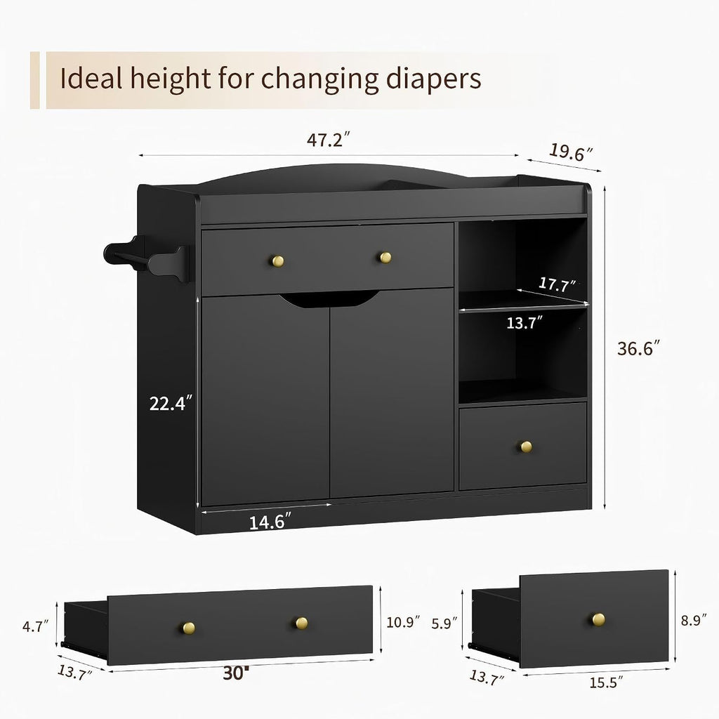 Baby Dresser Baby Changing Table,Nursery Dresser for 2 Drawers & 2 Open Drawers Easy to Reach Items,Spacious Open