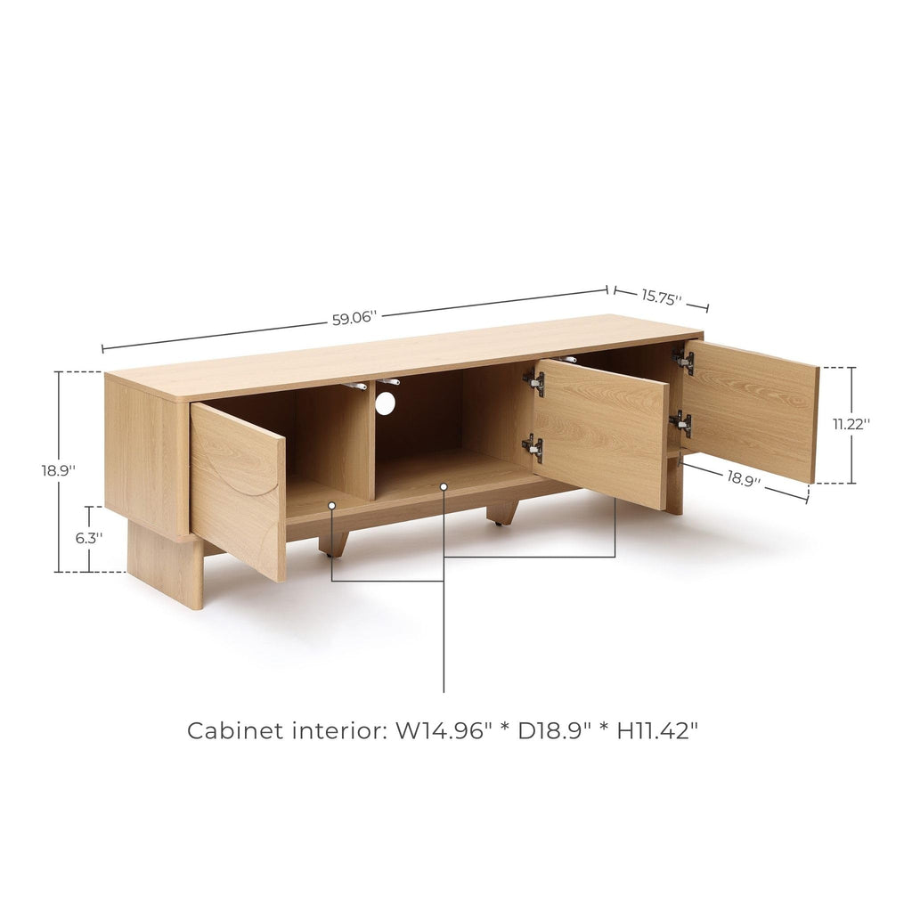 59" Oak TV Stands up to 65", Modern Entertainment Center