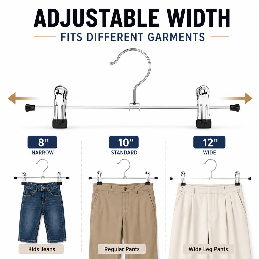 Pants Hangers with Clips, Heavy Duty 20 Pack, Adjustable Metal Skirt Hanger for Women Men Jeans Shorts Trousers