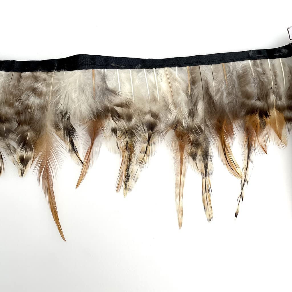 Rooster Hackle Feather Trim Fringe for DIY Clothing Craft Dress Decoration(Natural 1) - 2yards
