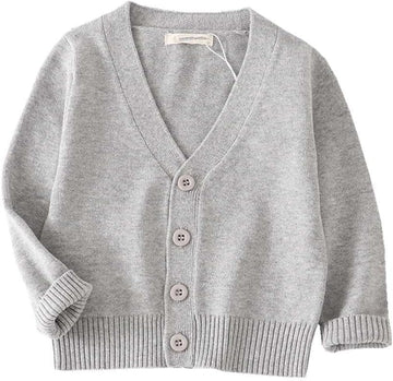 Baby Boys Girls V-Neck Casual Cardigan Sweaters Long Sleeve Button Cotton Solid Color Uniform Knit Tops Outwear