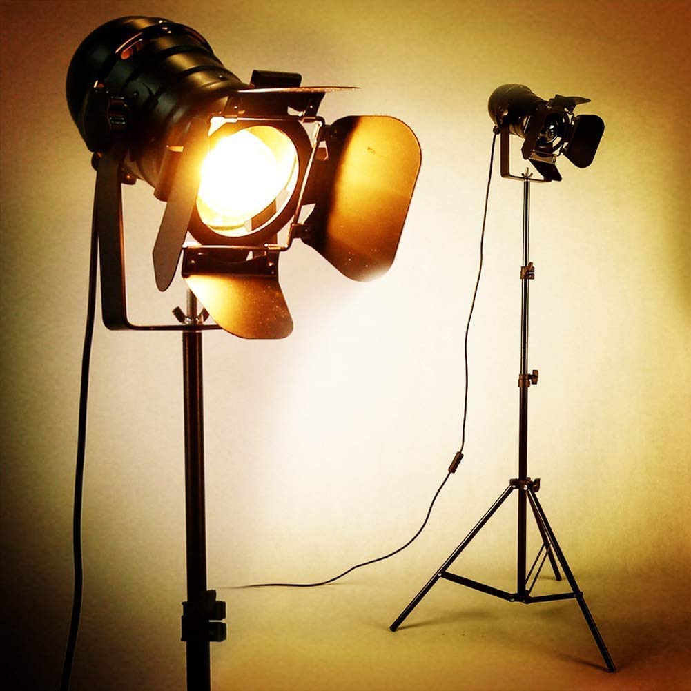 Vintage Industrial Black Retro Tripod Adjustable Floor lamp Parking Light, 5 Meter Cable with Foot Switch Parking