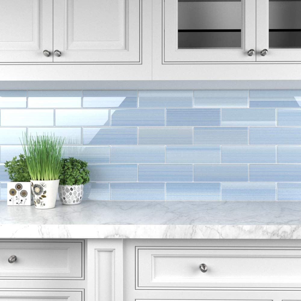 Big Blue Glass Subway Tile Backsplash or Bathroom/Showers, 4x12
