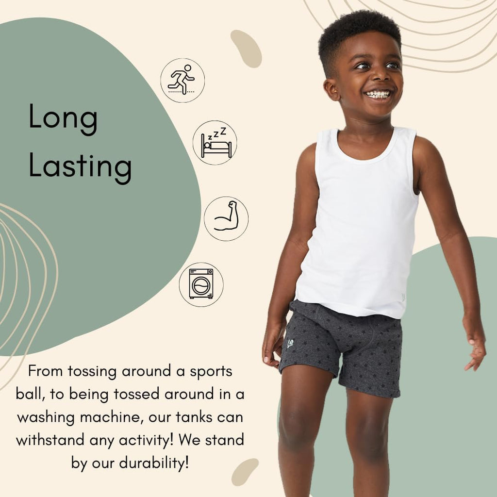 Boys White Tank Top 100% Cotton Tagless Undershirts Pack