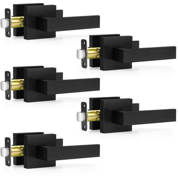 5 Pack Matte Black Door Handles Interior, Passage Door Knobs Closet Door Levers , Heavy Duty Square Doorknob