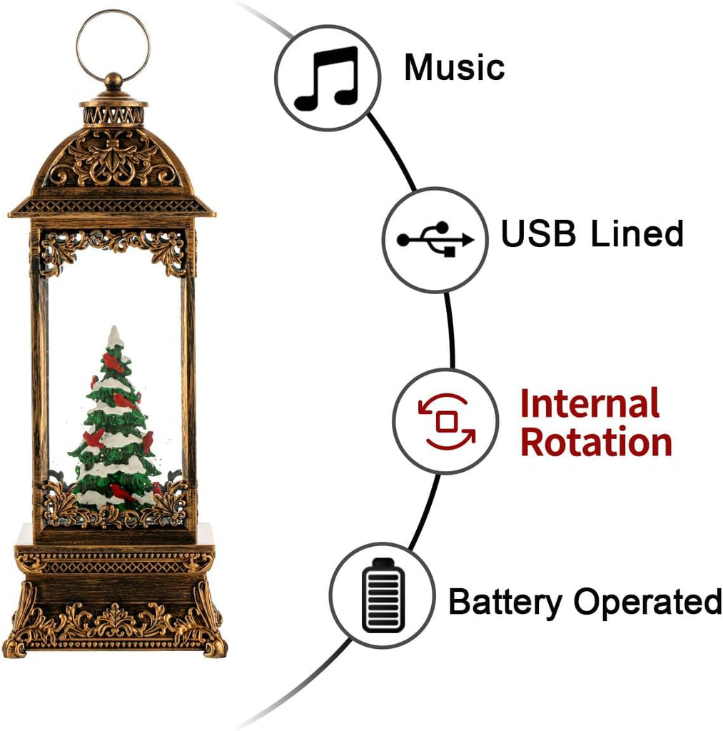 Rotating Christmas Tree Christmas Snow Globes Cardinal Music Water Glitter Lantern Holiday Decorations Gifts