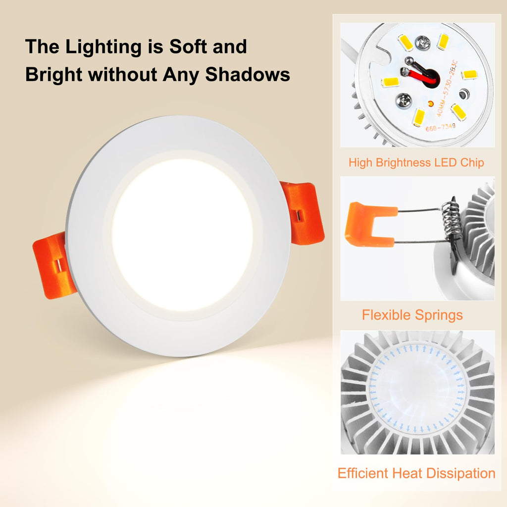 3 Inch LED Recessed Lighting, Dimmable Downlight 5W (40W Halogen Equivalent), CRI80+, 4000K Natural White, LED