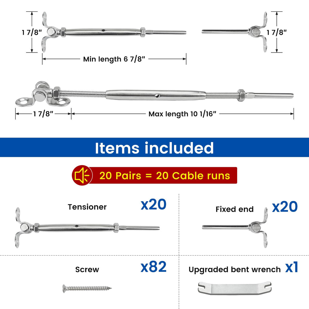 20Pairs Cable Railing Hardware Swage Toggle Turnbuckle CK07