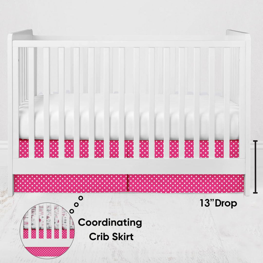 Mix N Match Pin Dots Crib/Toddler Bed Skirt Dust Ruffle (Fuschia)