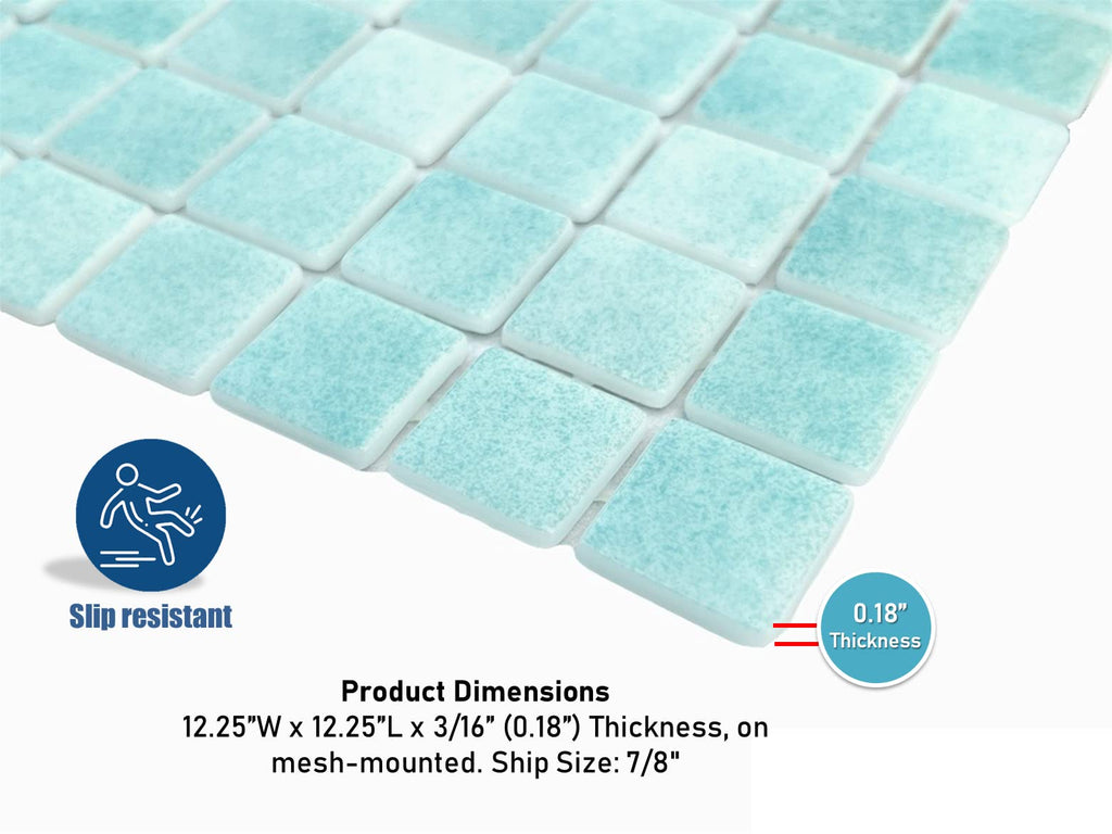 Square 1x1 Blue Recycled Glass Mosaic Floor Wall Pool Tile Backsplash (Exact Size 7/8 Inch) Swimming Pool Tile