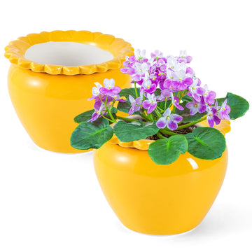 2pcs 6.5inch Design Self Watering Pot for Indoor Plants Yellow Indoor Plants Herbaceous Plants Flowers Terracotta
