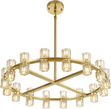 Gold Wagon Wheel Chandelier Modern 40-Lights Gold Round Chandeliers Glass Chandeliers for Dining Room,Living Room Vintage Chandelier D40 A117-B0D9PXT9JR