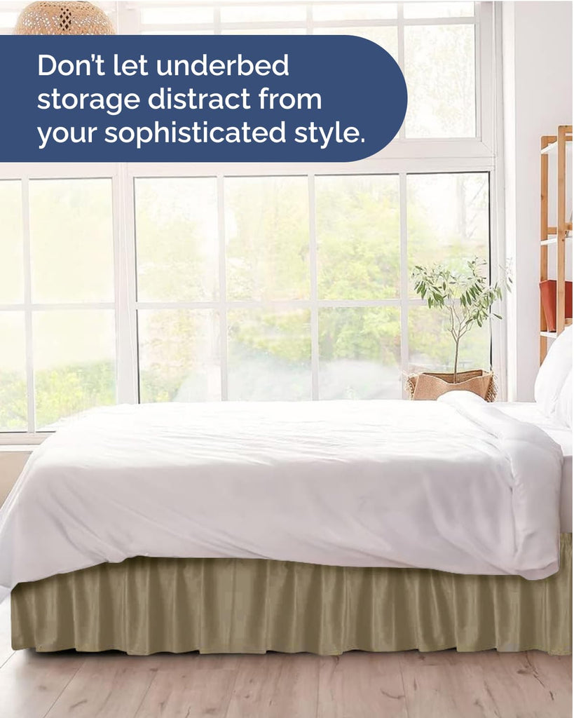 CGK Wrap Around Dust Ruffle Bed Skirt - Queen Size, 12" Inch, Khaki