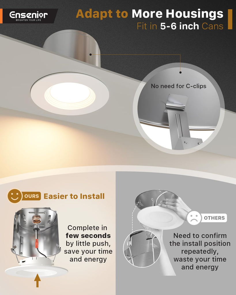 5/6 Inch LED Recessed Can Lights, 5CCT, 9W, 1000LM, 6 Pack