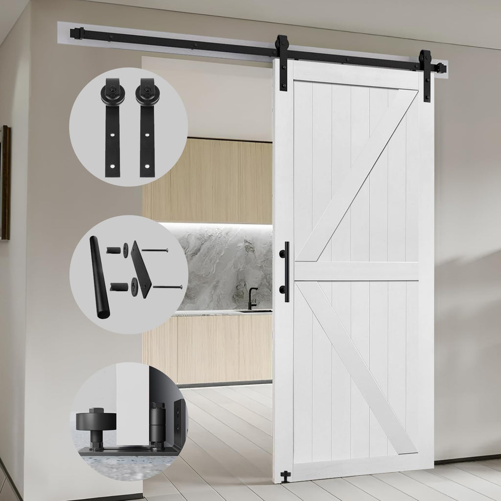 32in x 96in MDF Barn Door with 6.6FT Sliding Door Hardware Kit, Solid Barn Door Slab Covered with Water-Proof PVC