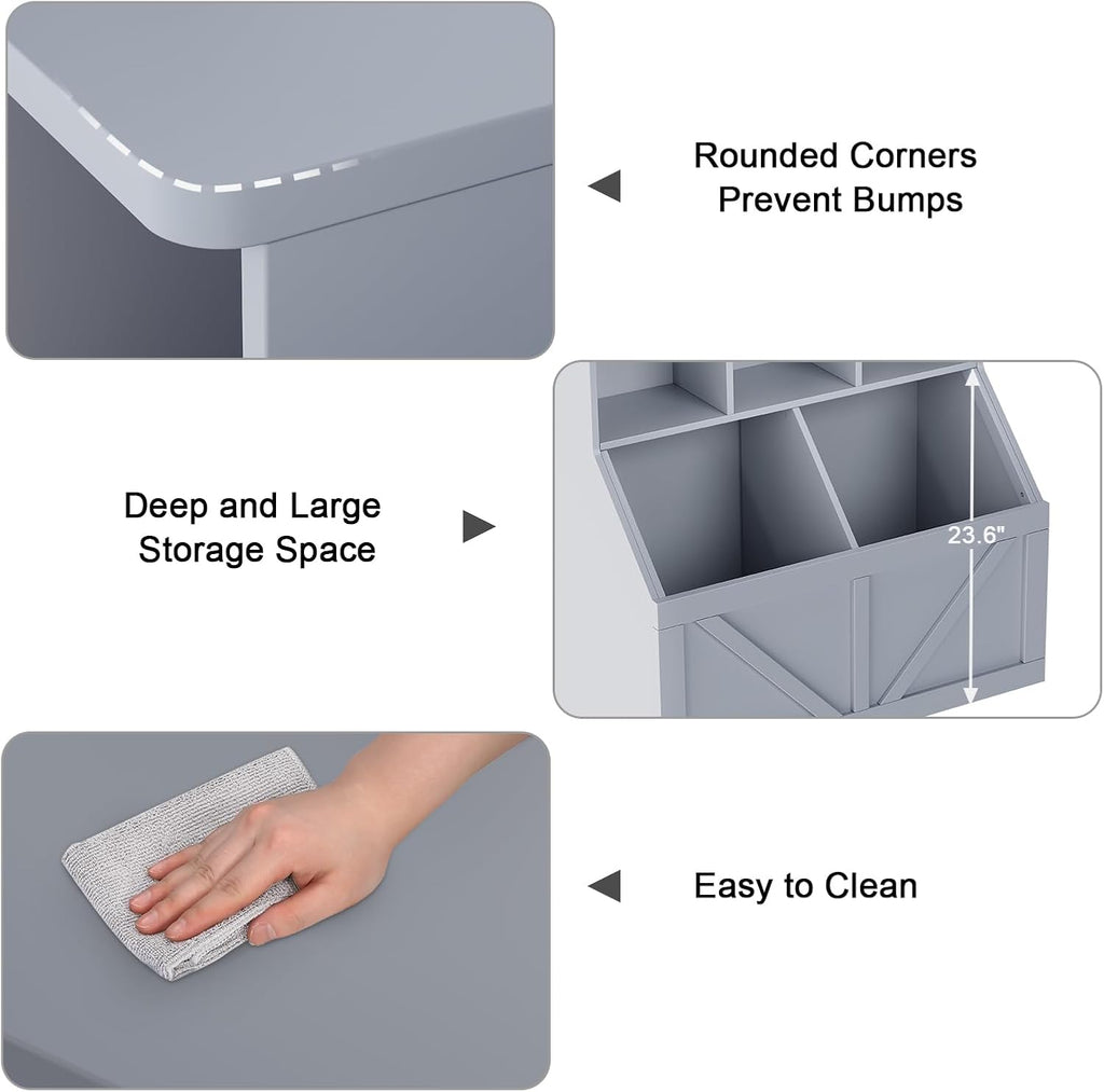 Kids Bookshelf and Toy Storage, Kids Toy Storage Organizer, Grey | Toy Organizer with Storage Cabinet and Cubby