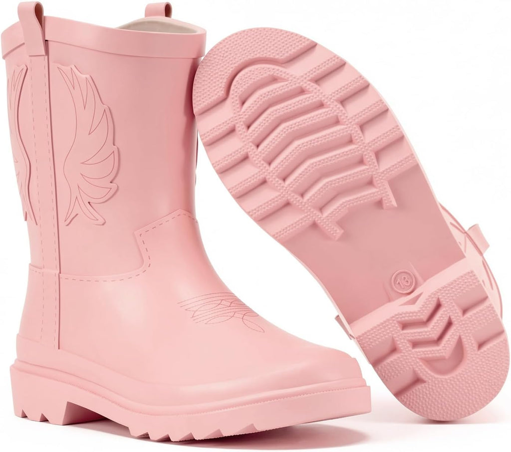 Western Cowboy Kids Rain Boots, Toddler Rubber Boots for Boys Girls