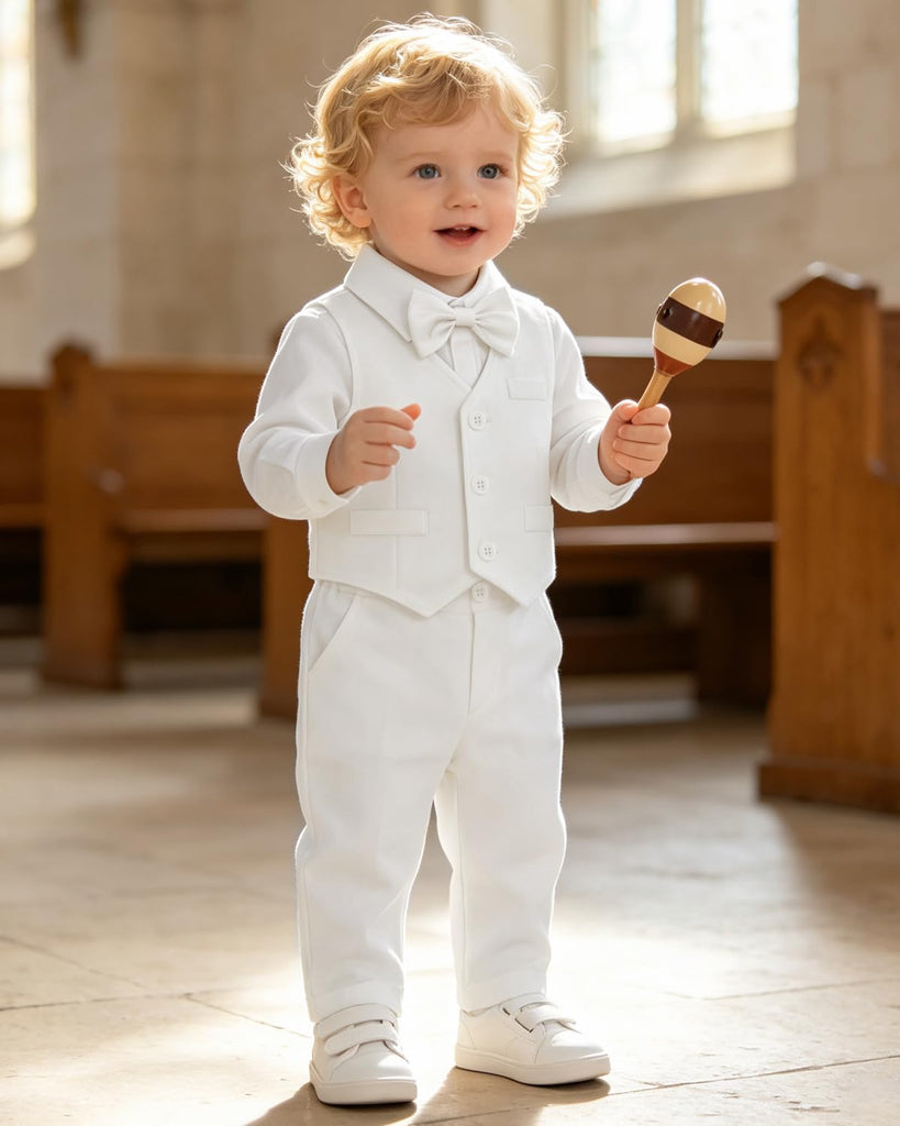 Baby Boy Suit Set Infant Tuxedo Formal Outfit Ivory White