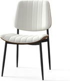 Mid Century Dining Chairs Set of 2, Upholstered Beige Nappa Leather Mid Century Modern Dining Chairs Metal Legs with