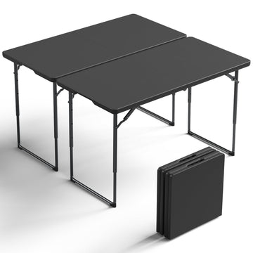 4FT Folding Table 2 Pack, Adjustable Height Heavy Duty Plastic Folding Tables with Carry Handles, Fold-in-Half Portable