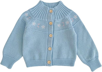 Kids Knitted Cardigan Sweater and Short set, Long Sleeve, Toddler Girls Clothes, Beige, Blue (US, Age, 18 Months, 24