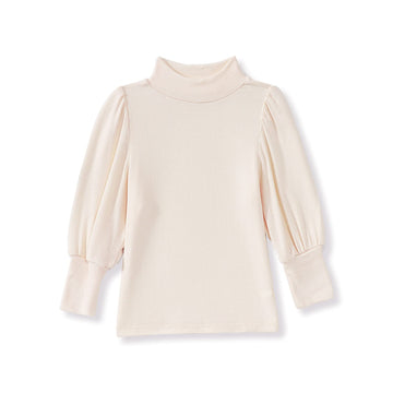 Toddler Baby Girl Basic Solid Color Turtleneck T Shirt Ribbed Knit Top Puff Long Sleeve Soft Cotton