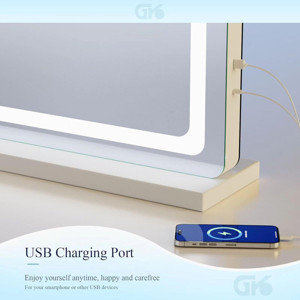 Makeup Vanity Mirror with Lights 32" x 24" Large LED Makeup Mirror, Light up Mirror with 10X Magnification and USB